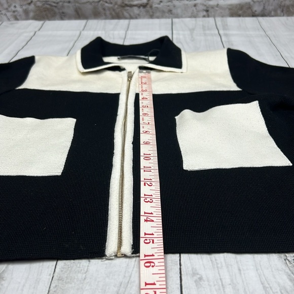 ZARA Knit Black & White Colorblock Zip-Up Jacket Size M - Picture 7 of 8